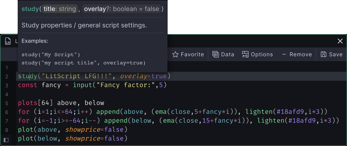 TradingLite LitScript Editor Interface